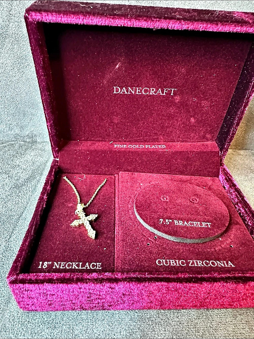 Danecraft Cubic Zirconia Cross Necklace and Bracelet Box Set Gold & Silver